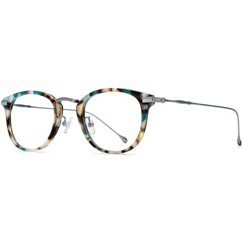 FONEX Acetate Titanium Glasses Frame Men Square Eyeglasses Women Vintage Optical Eyewear F85786 (F85845 Silver, Clear) - Image 5