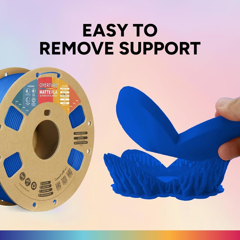 OVERTURE Matte PLA 3D Printer Filament 1.75mm, Matt Surface & Low Warping Filament 1kg Spool (2.2 lbs), Accuracy +/- 0.02 mm, Fit Most FDM Printers (Matte Blue) - Image 4