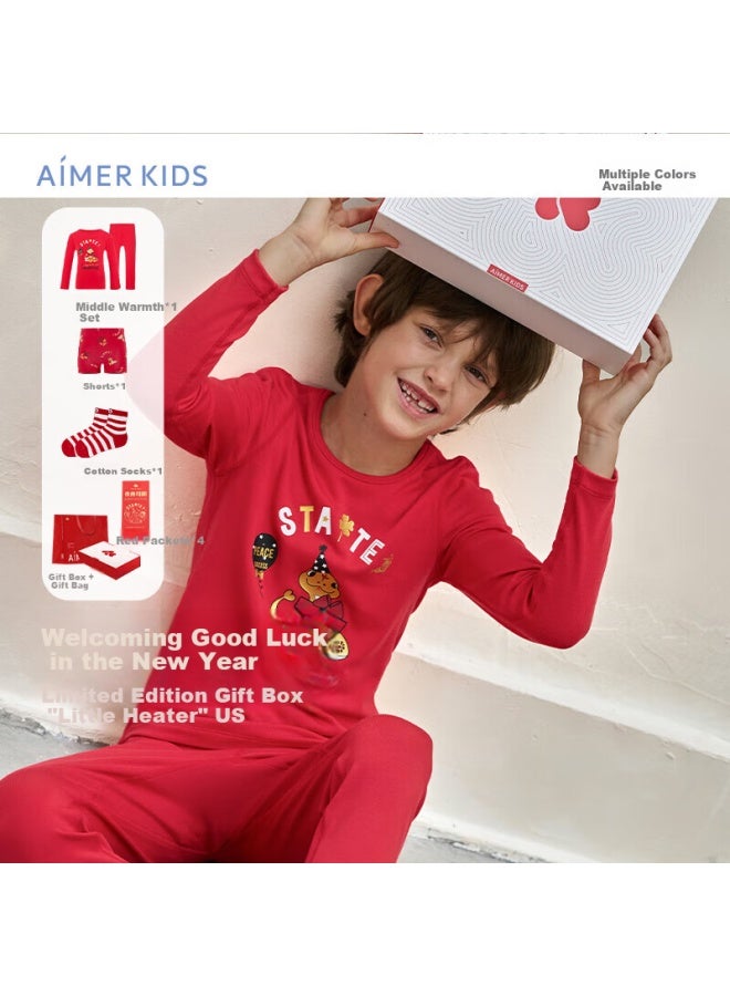 Aimer kids Aimer Kids Warm Underwear Red Gift Box Girls' Zodiac Year Little Warm Heater Medium Warm Socks Underwear Girls 150 - Image 1