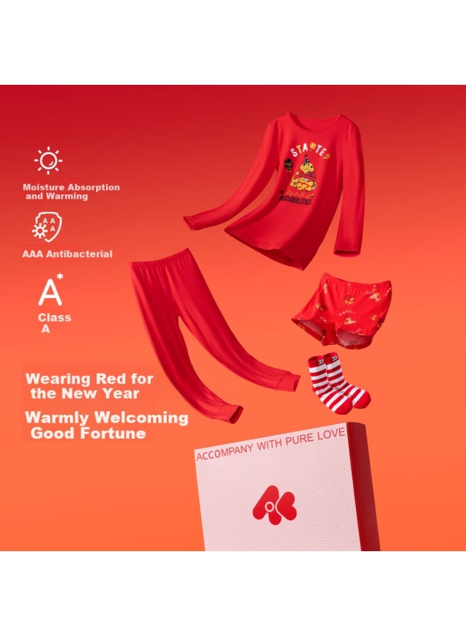 Aimer kids Aimer Kids Warm Underwear Red Gift Box Girls' Zodiac Year Little Warm Heater Medium Warm Socks Underwear Girls 150 - Image 4