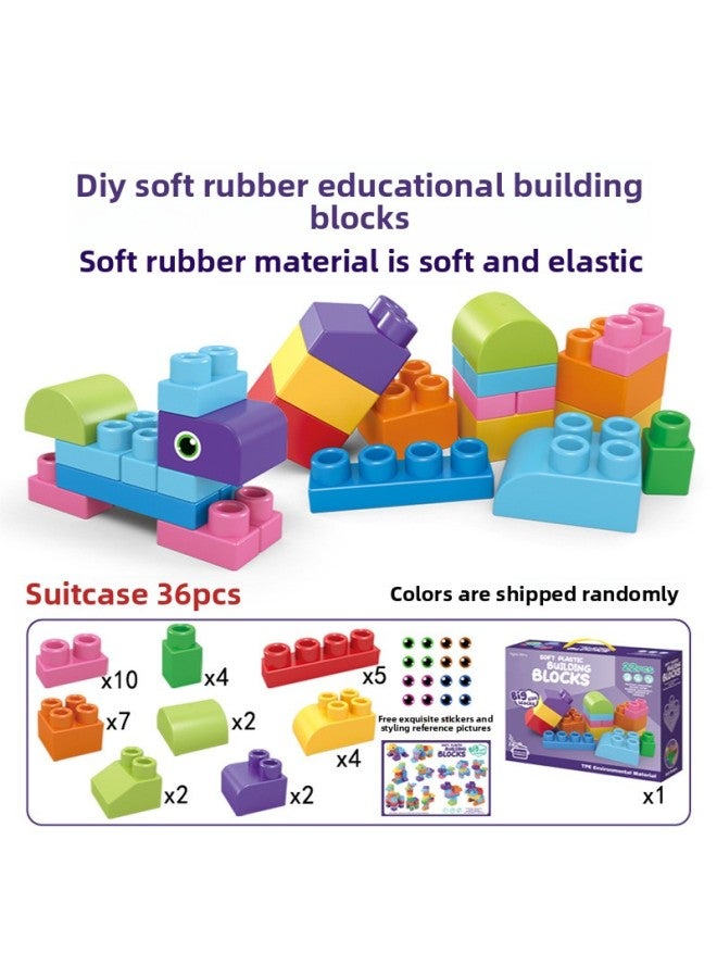 Loquat Children's Soft Rubber DIY Assembling Building Blocks Toy Soft Rubber Large Particle Building Blocks Early Education Educational Teether Toy-Color:Large Particle Soft Rubber Building Blocks (36PCs) - Image 1