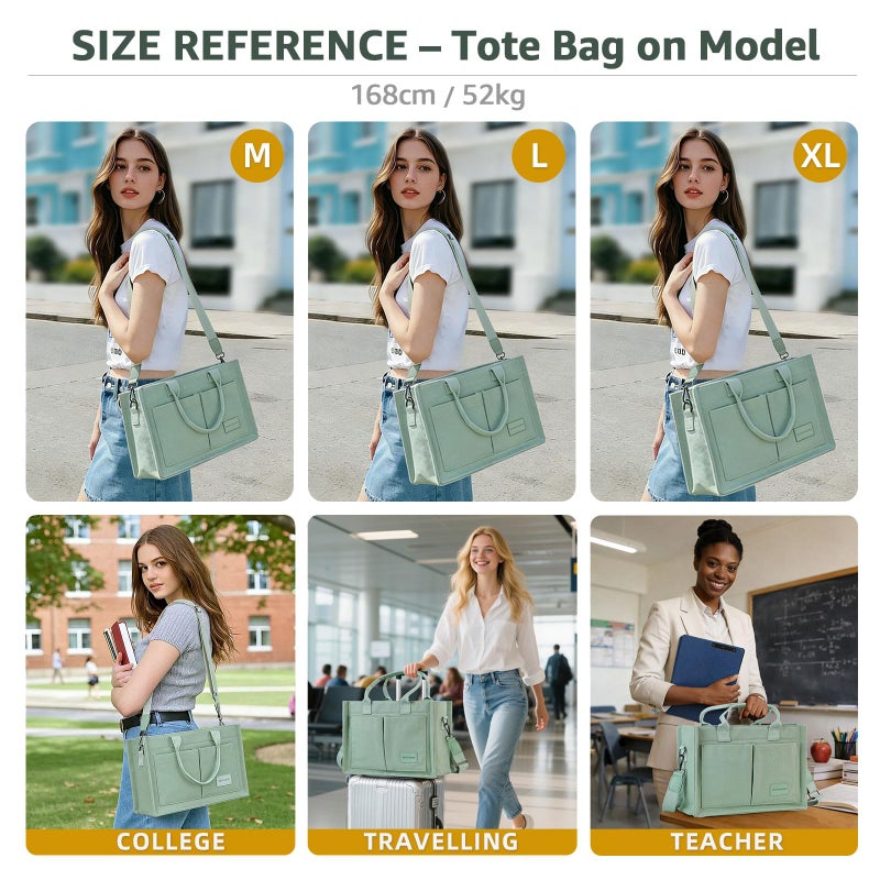BECOJADDE Canvas Tote Bag Purse for Women with Zipper Closure, Individual Compartments, Detachable Strap & Bottom Support, Ideal for Work, School, Travel, Daily, College, Bible Green Medium - Image 5