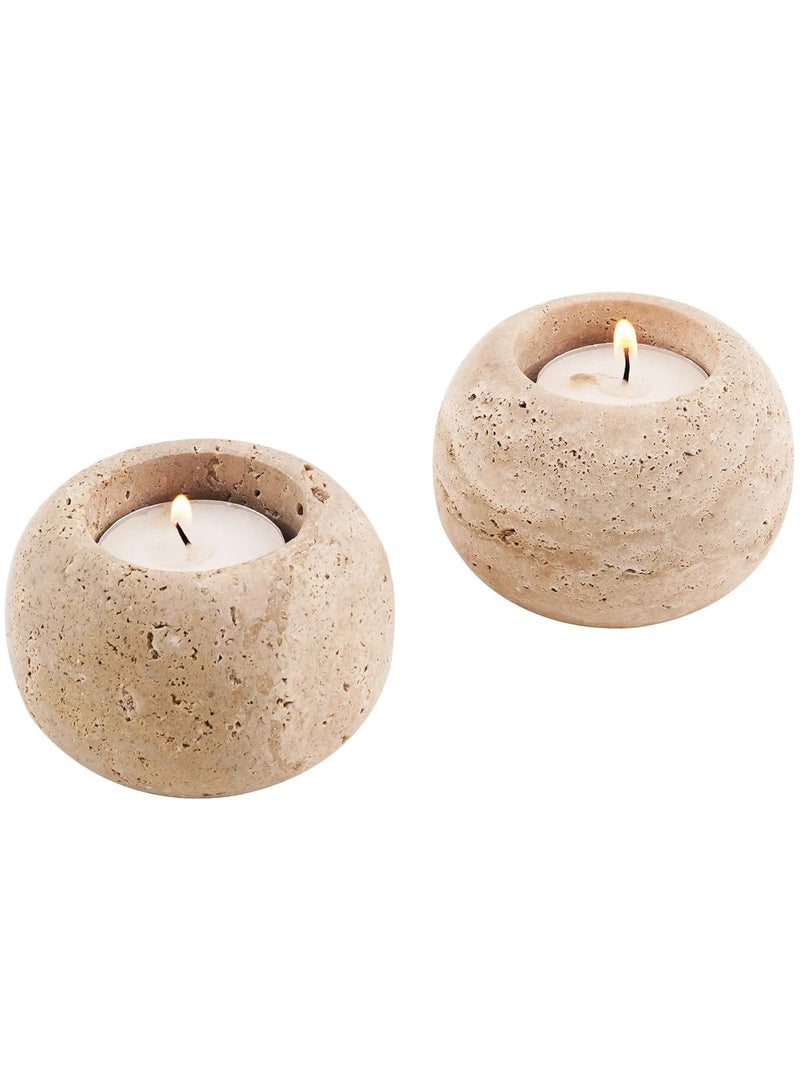 SPESHSTONES Travertine Tealight Candle Holders 4 Inch Stone Votive Candles Holder and Tea Lights Candles Set of 2 for Birthday, Wedding and Dining Table Centerpiece Decor Brand: SPESHSTONES  - Image 1