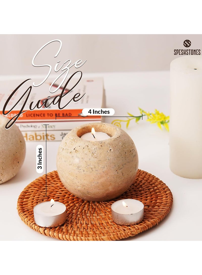 SPESHSTONES Travertine Tealight Candle Holders 4 Inch Stone Votive Candles Holder and Tea Lights Candles Set of 2 for Birthday, Wedding and Dining Table Centerpiece Decor Brand: SPESHSTONES  - Image 3