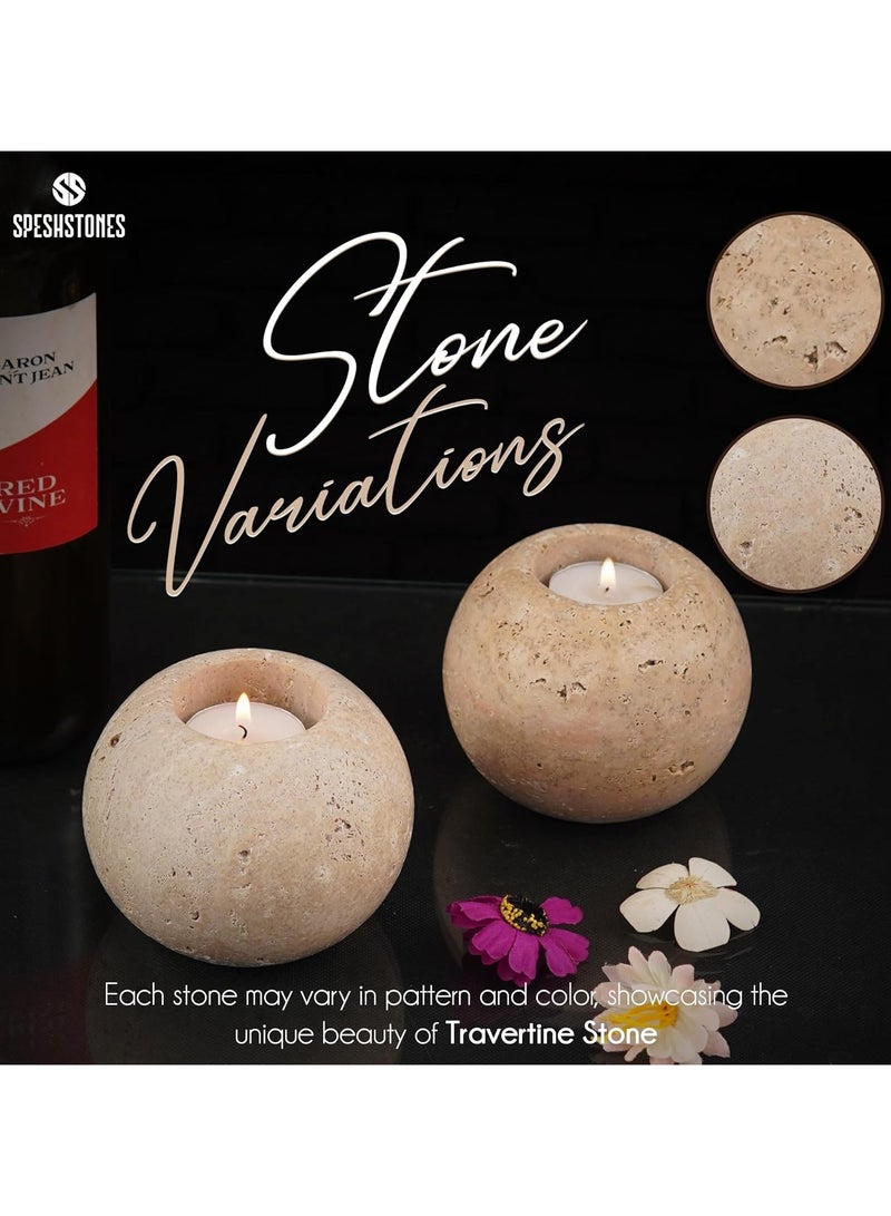 SPESHSTONES Travertine Tealight Candle Holders 4 Inch Stone Votive Candles Holder and Tea Lights Candles Set of 2 for Birthday, Wedding and Dining Table Centerpiece Decor Brand: SPESHSTONES  - Image 4