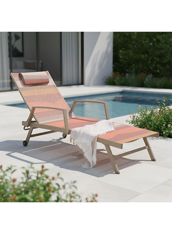 DANUBE HOME Mabel Outdoor Sun Lounger Chair in Pink/Taupe – Recliner for Poolside, Patio, Balcony or Garden – Premium Comfort & 6-Month Warranty - Image 1
