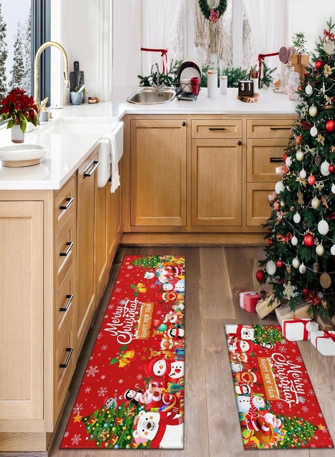 wyoansfhd Christmas Kitchen Mats Set of 2, Merry Christmas and Happy New Year Home Kitchen Decoration Non-Slip Floor Mat Sets, Entryway & Holiday Rugs, Washable Microfiber Kitchen Carpet 17x30 + 17x47 Inch - Image 3