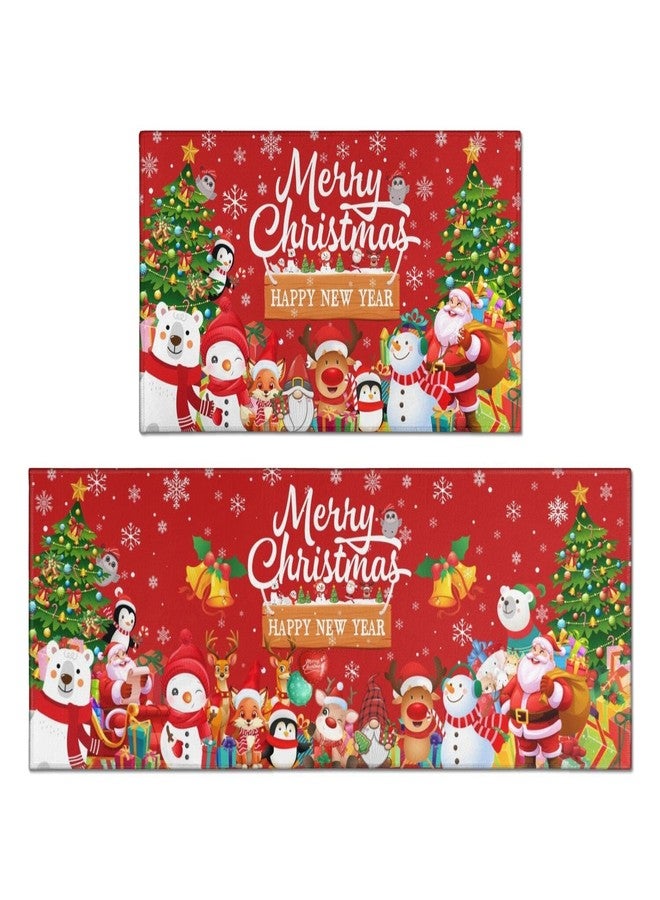 wyoansfhd Christmas Kitchen Mats Set of 2, Merry Christmas and Happy New Year Home Kitchen Decoration Non-Slip Floor Mat Sets, Entryway & Holiday Rugs, Washable Microfiber Kitchen Carpet 17x30 + 17x47 Inch - Image 1