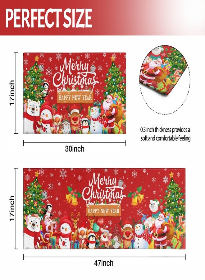 wyoansfhd Christmas Kitchen Mats Set of 2, Merry Christmas and Happy New Year Home Kitchen Decoration Non-Slip Floor Mat Sets, Entryway & Holiday Rugs, Washable Microfiber Kitchen Carpet 17x30 + 17x47 Inch - Image 4