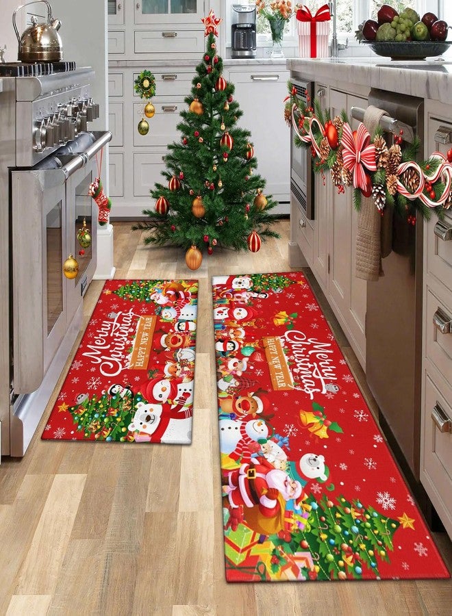 wyoansfhd Christmas Kitchen Mats Set of 2, Merry Christmas and Happy New Year Home Kitchen Decoration Non-Slip Floor Mat Sets, Entryway & Holiday Rugs, Washable Microfiber Kitchen Carpet 17x30 + 17x47 Inch - Image 2