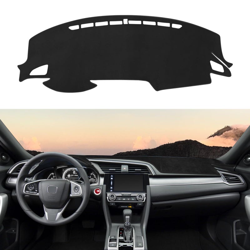 Rilsen Dashboard Cover Mat Custom Fit for 20162021 Honda Civic Dash Cover Nonslip Dash Mat Protector Sunshade No Glare Black