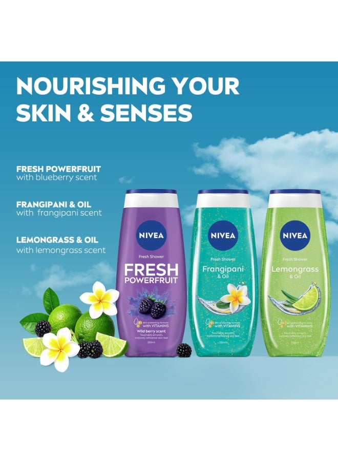 Nivea جل استحمام بالليمون العشبي والزيت، 250 مل + جل استحمام فريش باورفروت 250 مل + جل استحمام فرانجيباني والزيت، 250 مل - Image 5