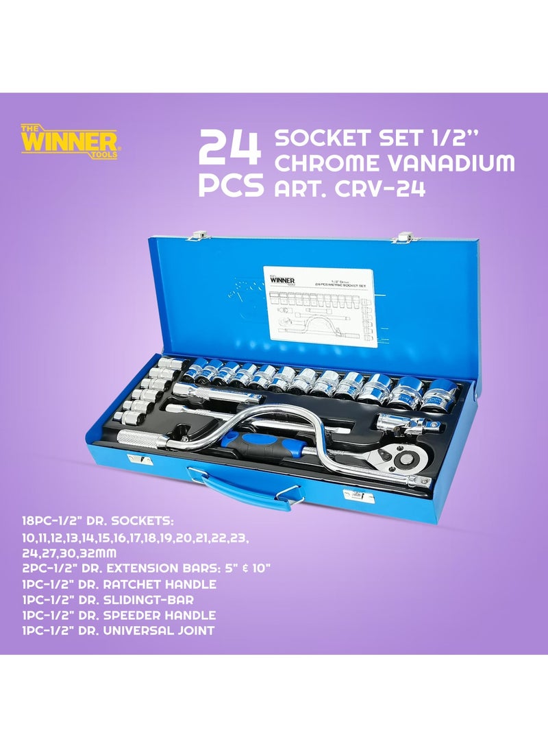 وينر WINNER CRV24 - طقم مفتاح ربط مكون من 24 قطعة، أداة إصلاح احترافية من الكروم والفاناديوم - Image 1