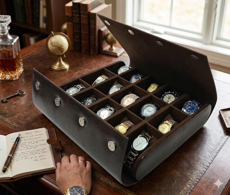 essart Premium 15-Slot Watch Roll Case – Elegant Leather Travel Watch Organizer & Collector Display Box - Image 2
