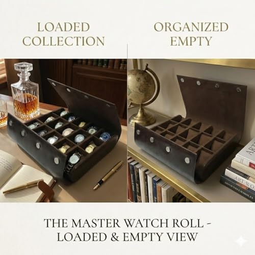 essart Premium 15-Slot Watch Roll Case – Elegant Leather Travel Watch Organizer & Collector Display Box - Image 5