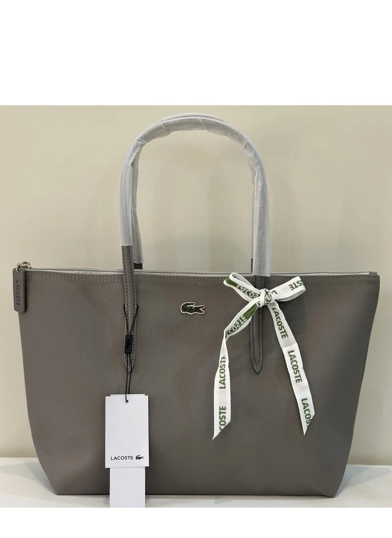 LACOSTE Lacoste Premium Grey Tote Bag 45x30x12cm - Ash Grey Color, Spacious Work Bag Free Saudi Delivery Faux Leather ﻿  - Image 2