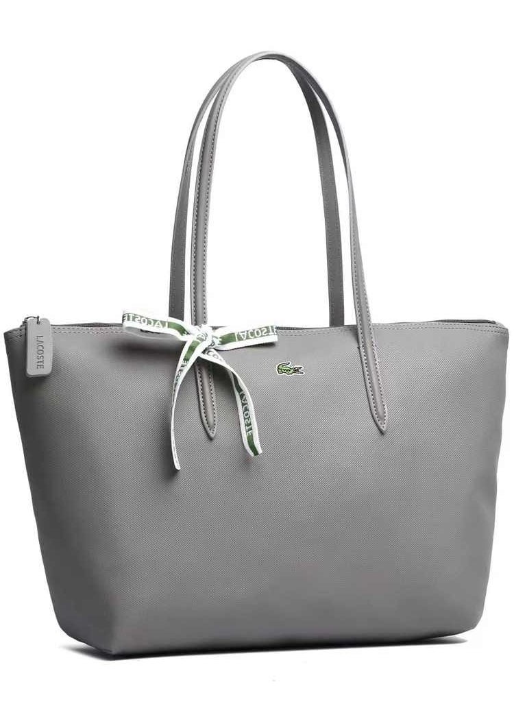 LACOSTE Lacoste Premium Grey Tote Bag 45x30x12cm - Ash Grey Color, Spacious Work Bag Free Saudi Delivery Faux Leather ﻿  - Image 3