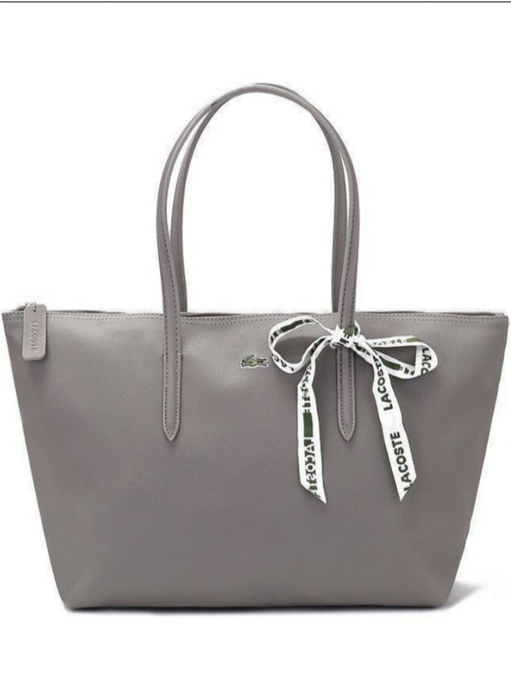 LACOSTE Lacoste Premium Grey Tote Bag 45x30x12cm - Ash Grey Color, Spacious Work Bag Free Saudi Delivery Faux Leather ﻿  - Image 4