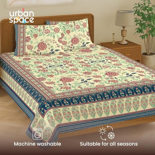 Urban Space 100% Cotton Jaipuri Handblock Premium Printed King Size Bedsheet with 2 Pillow Covers, 240 TC Cotton King Bedsheet (108 x 108 Inches, Gulbagh Navy) - Image 4