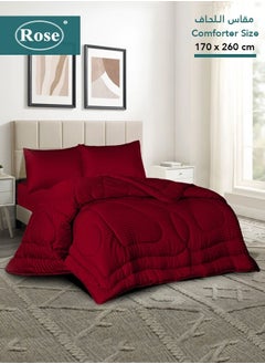 Rose ROSE Striped Luxury Hotel Comforter, Premium Microfiber, Set of 4 pieces, Soft Lightweight, Extra Twin size 260x170 cm, Burgundy  - Image 1