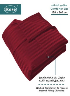 Rose ROSE Striped Luxury Hotel Comforter, Premium Microfiber, Set of 4 pieces, Soft Lightweight, Extra Twin size 260x170 cm, Burgundy  - Image 2