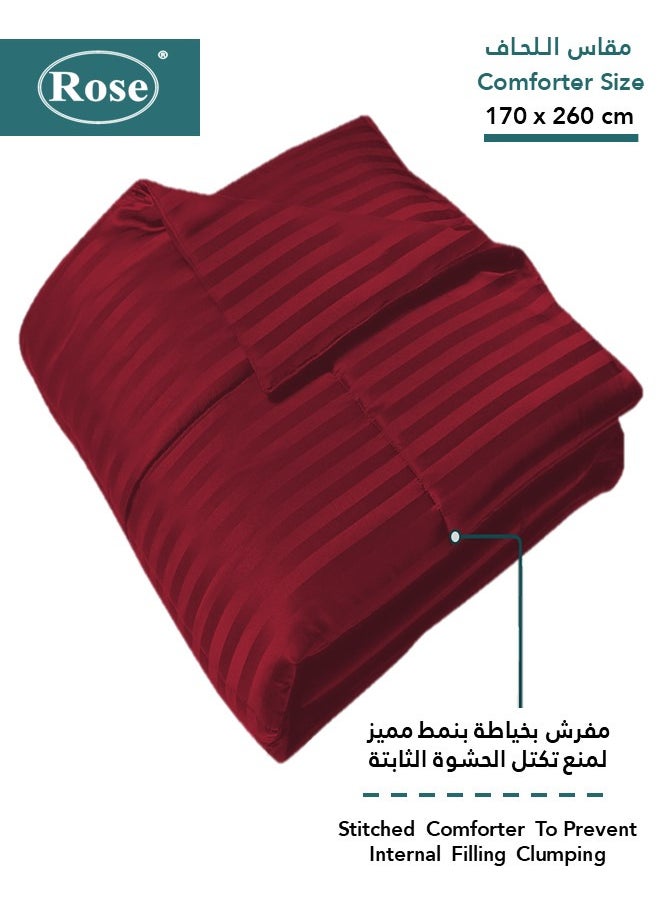 Rose ROSE Striped Luxury Hotel Comforter, Premium Microfiber, Set of 4 pieces, Soft Lightweight, Extra Twin size 260x170 cm, Burgundy  - Image 2