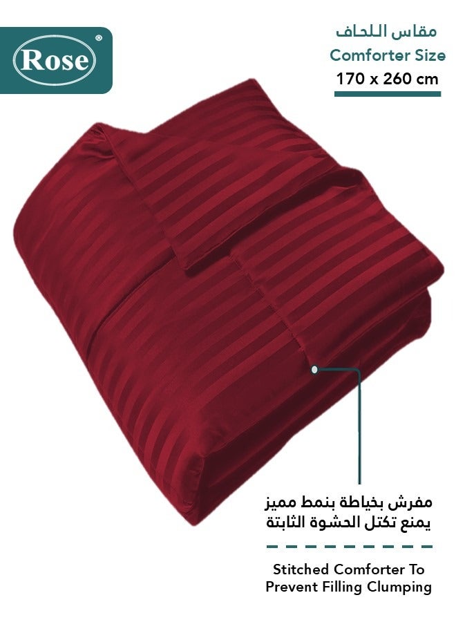 روز طقم لحاف فندقي بحشوة ثابتة, تصميم مقلم بخامة المايكروفايبر, مكون من 4 قطع, مقاس مفرد عريض 260x170 سم, عودي - Image 3