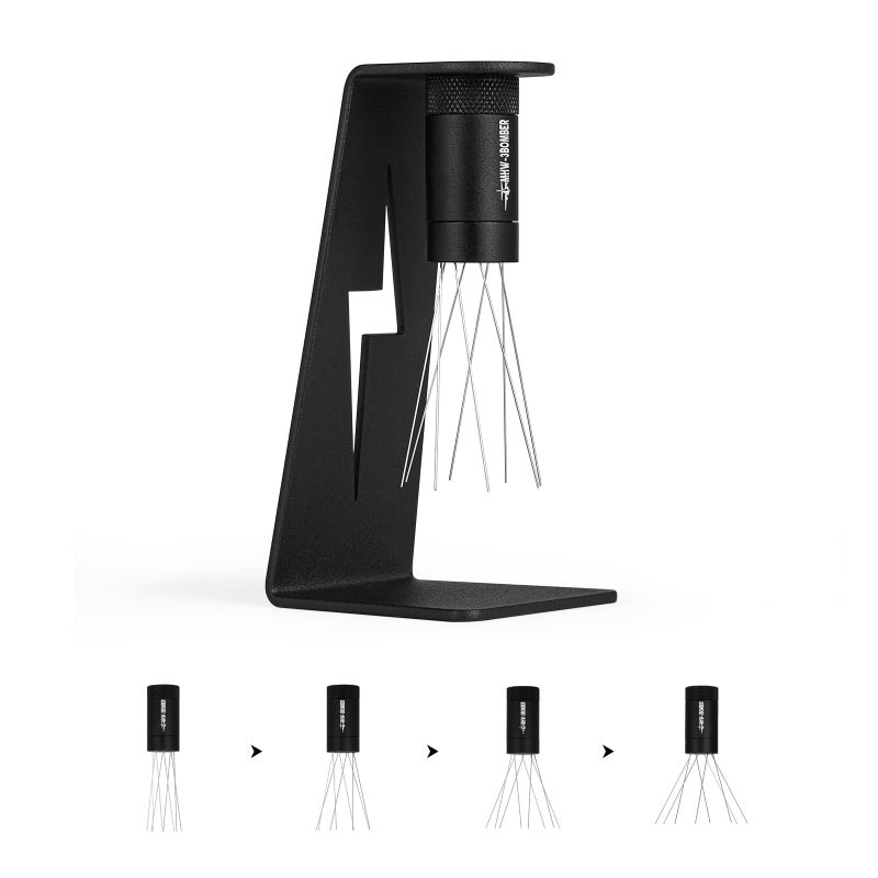 MHW-3BOMBER أداة توزيع الإسبريسو MHW3BOMBER WDT مع قاعدة مغناطيسية لبارستا مدى قابل للتعديل إبرة تحريك القهوة 304 فولاذ مقاوم للصدأ 8 إبر 04 مم مع 6 إبر إضافية سوداء T6126OS