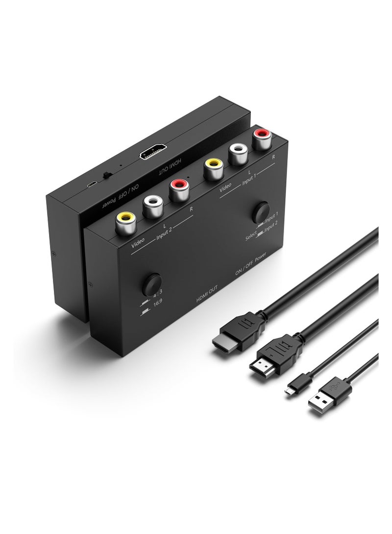 SYOSI 2 AV to HDMI Converter, 1080P/720P 2 Port RCA Composite CVBS AV Switch to HDMI Converter Adapter Support 4:3/16:9 Switching, for TV PC PS2 PS3 N64 NGC SNES WII VHS VCR Camera DVD-Black - Image 1