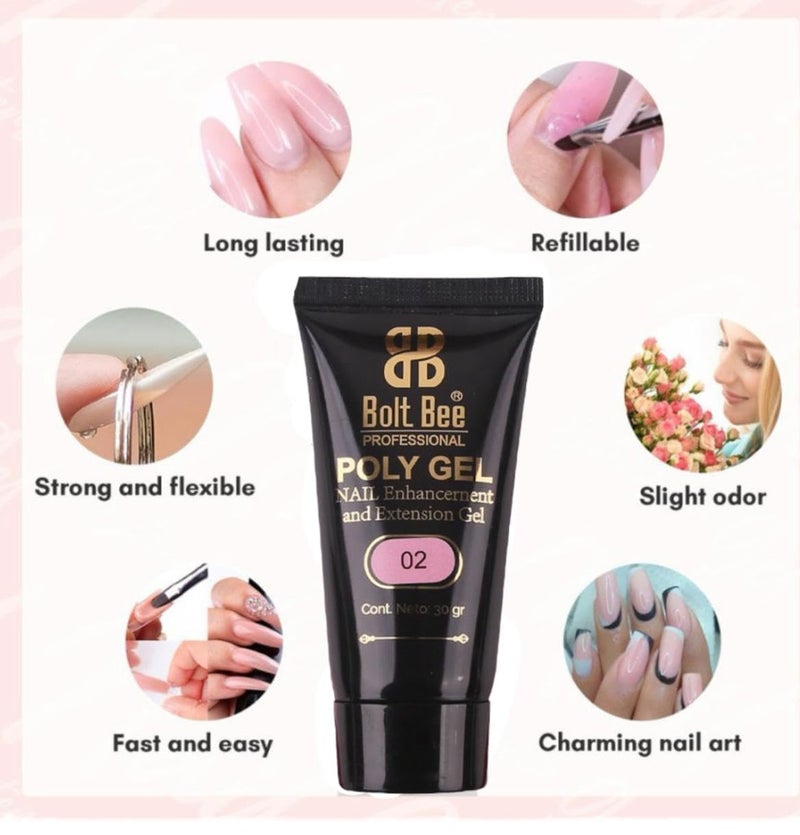 Brille Bee Nail Extension Polygel Kit UV Lamp 2x30ml Polygel Tubes Slip Solution Dappen Dish More - Image 2