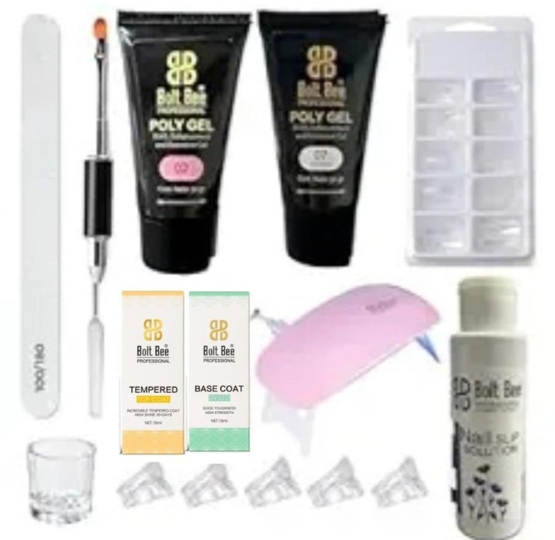 Brille Bee Nail Extension Polygel Kit UV Lamp 2x30ml Polygel Tubes Slip Solution Dappen Dish More - Image 1