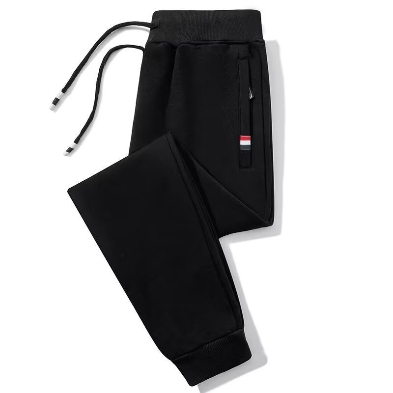 WinterFleece-Lined Thickened Casual Sports Pants Mens Loose-Fit Long Pants Trendy Plus Size Sheepskin Velvet Pants Black toe thin 