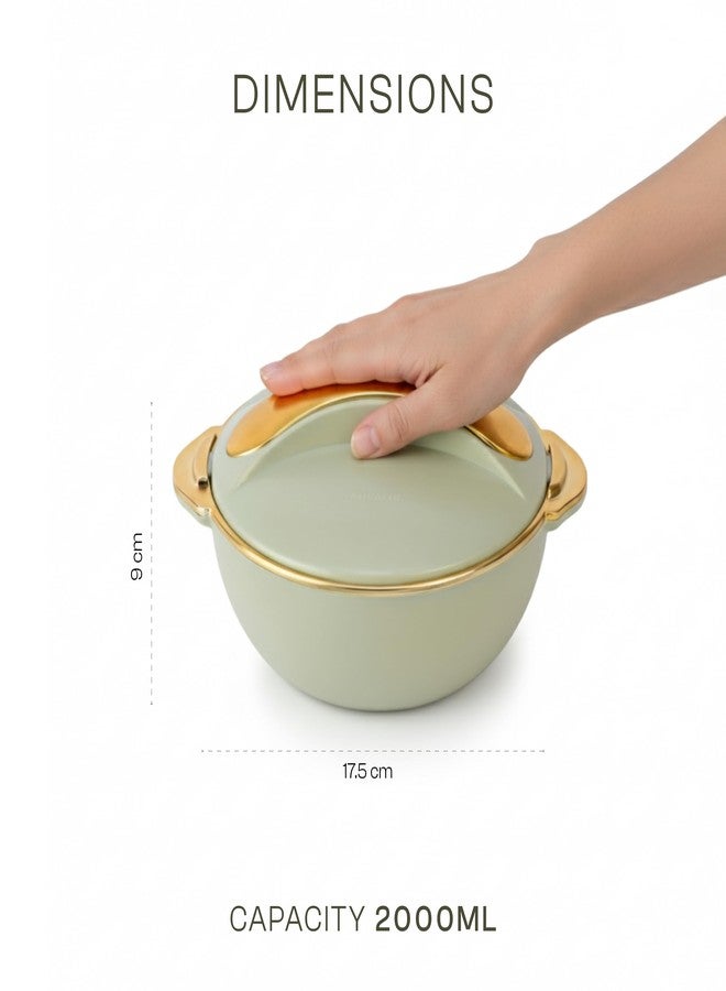 Pinnacle Picasso Luxe Insulated Casserole Golden Edition with Stainless Steel Interior |Hot Pot Keeps Food Hot & Cold for Hours | Hot Box for Kitchen | Gift Casseroles with Lid (Luxe Pistachio, 2000 ml) - Image 2