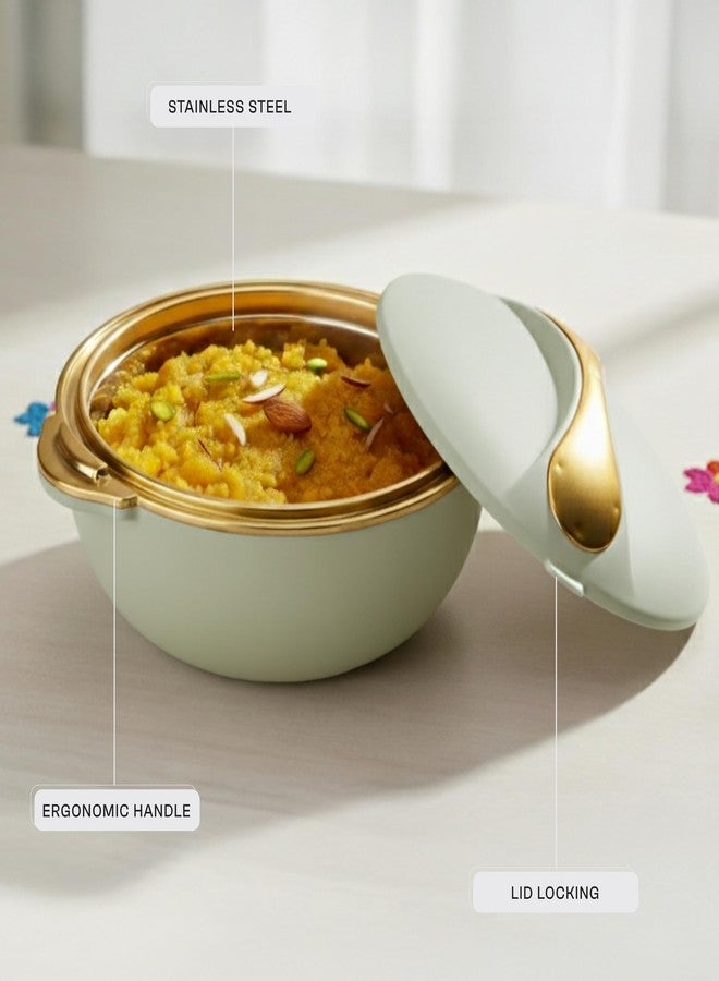 Pinnacle Picasso Luxe Insulated Casserole Golden Edition with Stainless Steel Interior |Hot Pot Keeps Food Hot & Cold for Hours | Hot Box for Kitchen | Gift Casseroles with Lid (Luxe Pistachio, 2000 ml) - Image 3