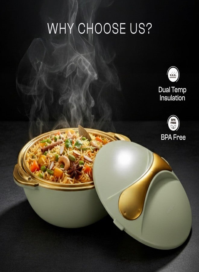Pinnacle Picasso Luxe Insulated Casserole Golden Edition with Stainless Steel Interior |Hot Pot Keeps Food Hot & Cold for Hours | Hot Box for Kitchen | Gift Casseroles with Lid (Luxe Pistachio, 2000 ml) - Image 4