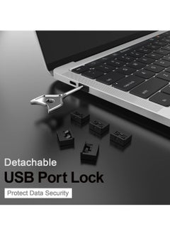 SYOSI USB Port Blocker Set with Key, USB A Dust Cap Female Port Protector, Locking USB Port and Dust Blocker for Computers, TVs, Routers, Black,10Pcs  - Image 3