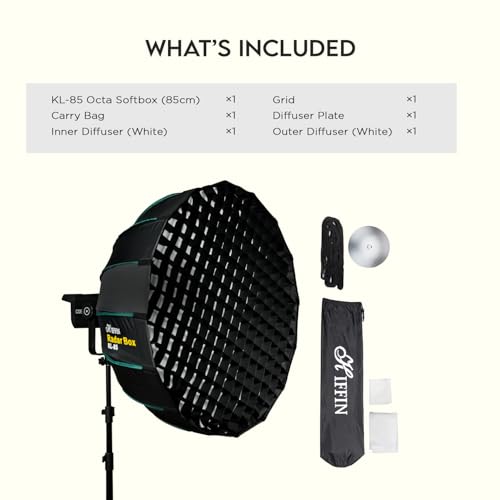 HIFFIN KL-85 (85cm) Octagonal Softbox Quick Release | Bowens Mount with Grid, 2 Diffusers & Beauty Dish | for Hiffin COB Lights & All Bowens Mount Studio Lights - Image 4