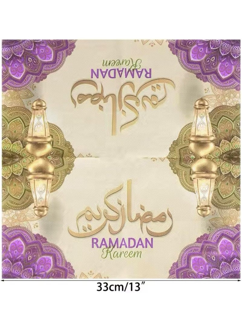 1 Pack of Ramadan Kareem Paper Napkins 20pcs, Golden Purple Festive Tableware Disposable Tissues for Iftar Party Eid Al Fitr Table Decoration - Image 5