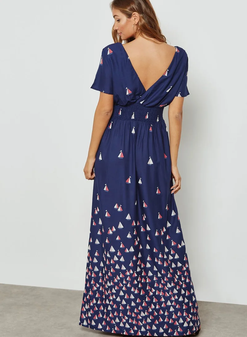 fever london Ruched Waist Printed Maxi Dress