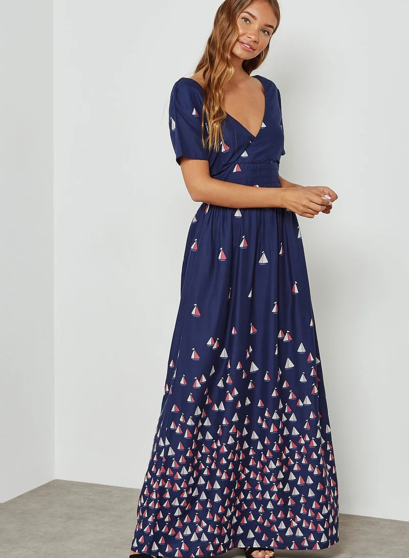 fever london Ruched Waist Printed Maxi Dress