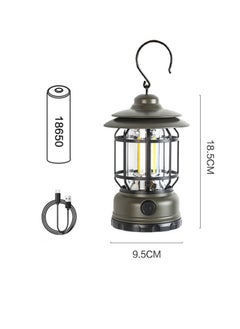 Aikenn Retro Camping Lantern Portable Camping Light Rechargeable IPX4 Waterproof Camping Lamp Hanging Dimmable COB Brightness Tent Light for Outdoor Hiking Garden Fishing Emergency Dark Green  - Image 2