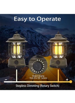 Aikenn Retro Camping Lantern Portable Camping Light Rechargeable IPX4 Waterproof Camping Lamp Hanging Dimmable COB Brightness Tent Light for Outdoor Hiking Garden Fishing Emergency Dark Green  - Image 4