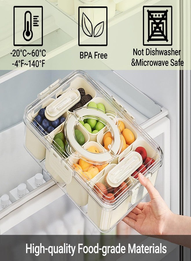 Crastilior Large Divided Serving Tray with lid and handle Travel snack container Portable snackle box container for fruit, Party, Picnic -10 compartment with 3 forks and 2 spoons - Image 5