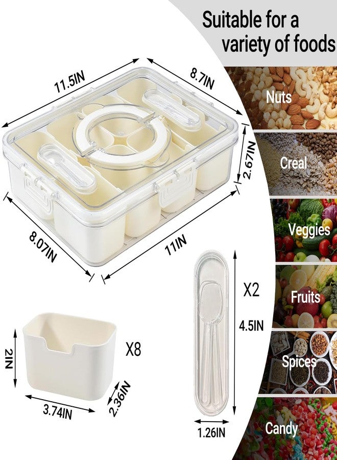 Crastilior Large Divided Serving Tray with lid and handle Travel snack container Portable snackle box container for fruit, Party, Picnic -10 compartment with 3 forks and 2 spoons - Image 3