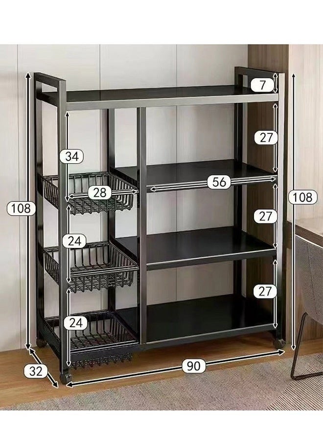 RollsTimi  Mobile Storage Rack, 4-Tier Adjustable Kitchen Organizer with 3 Mesh Baskets, Metal Rolling Shelf for Garage, Pantry, Bathroom, Wardrobe - Image 2