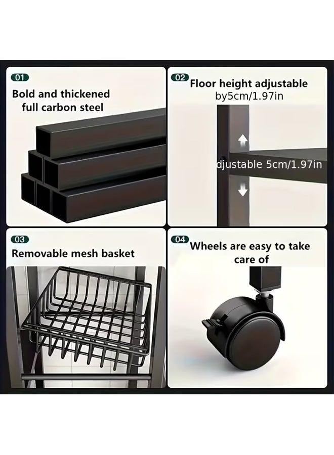 RollsTimi  Mobile Storage Rack, 4-Tier Adjustable Kitchen Organizer with 3 Mesh Baskets, Metal Rolling Shelf for Garage, Pantry, Bathroom, Wardrobe - Image 3