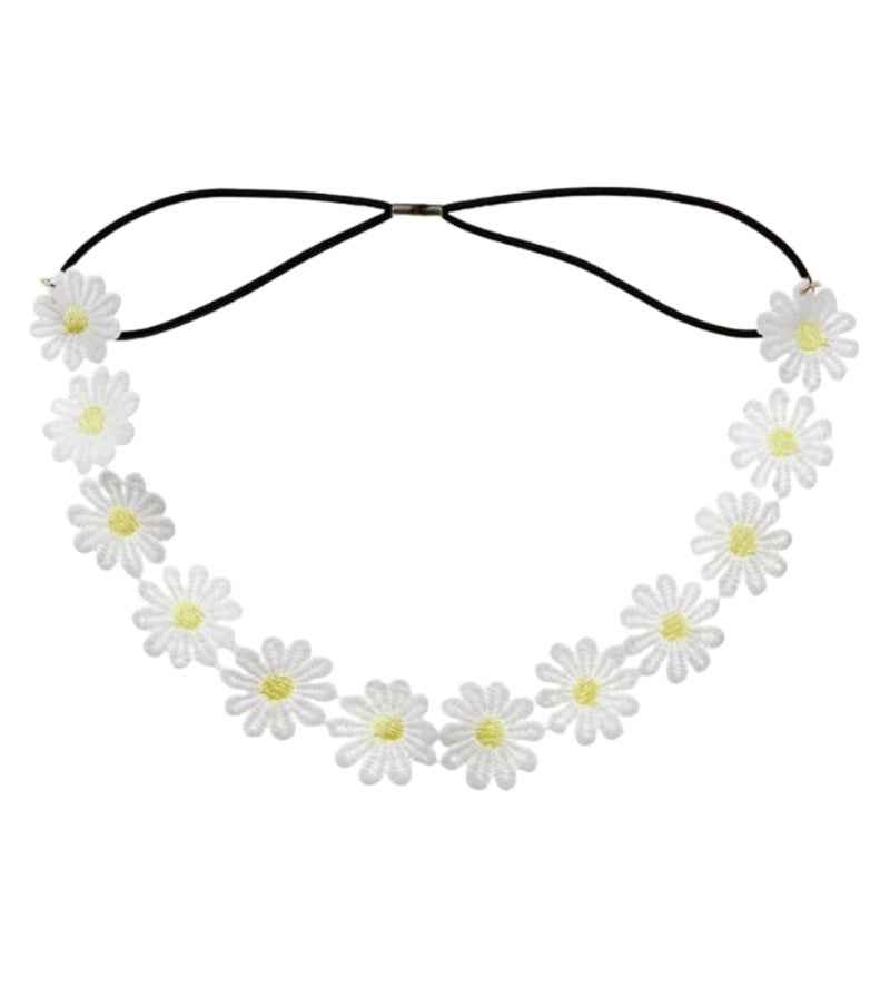 BeeSpring Daisy Flower Headband Sunflower Crown Hair Wreath Bohemian Floral Headpiece for Spring Tourism Wedding Festivals Party (White) - Image 4