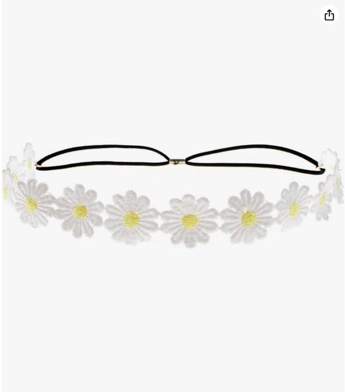 BeeSpring Daisy Flower Headband Sunflower Crown Hair Wreath Bohemian Floral Headpiece for Spring Tourism Wedding Festivals Party (White) - Image 2