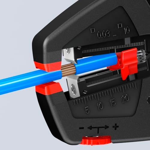 KNIPEX مقص أسلاك كنيبيكس ذاتي الضبط 8-32 AWG، أسود مع عدادات وبراغي برتقالية - Image 3