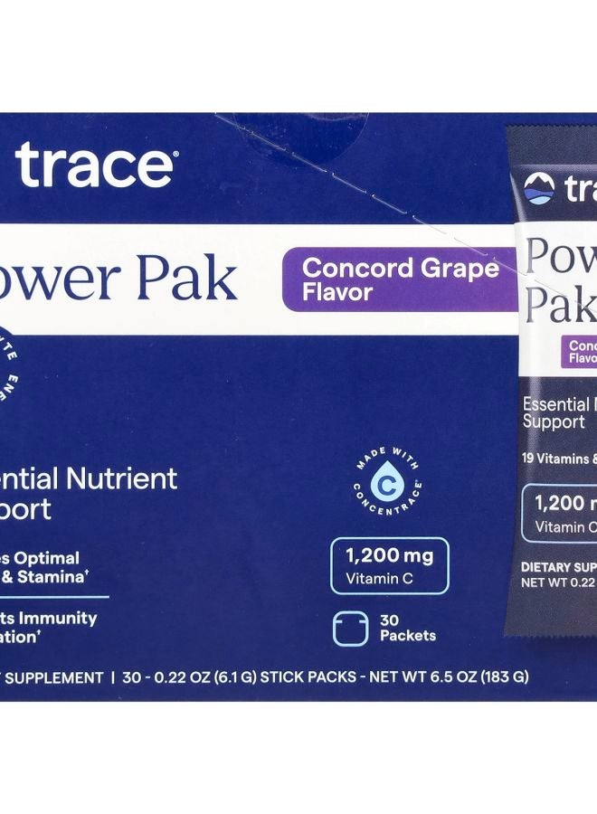 Trace Minerals Power Pak Concord Grape 30 Stick Packets. 0.22 oz (6.1 g) Each